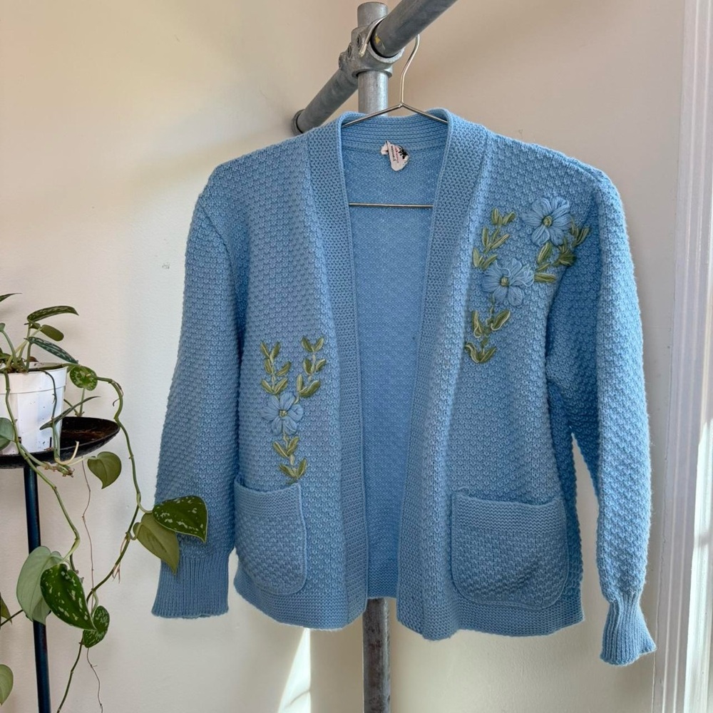 Vintage JCPennney blue floral cardigan